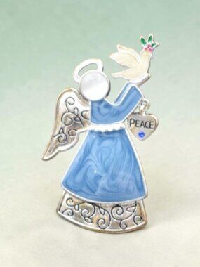 Vintage Kenneth Cole Angel Brooch Enamel Dove Peace Pin Blue KC Mark